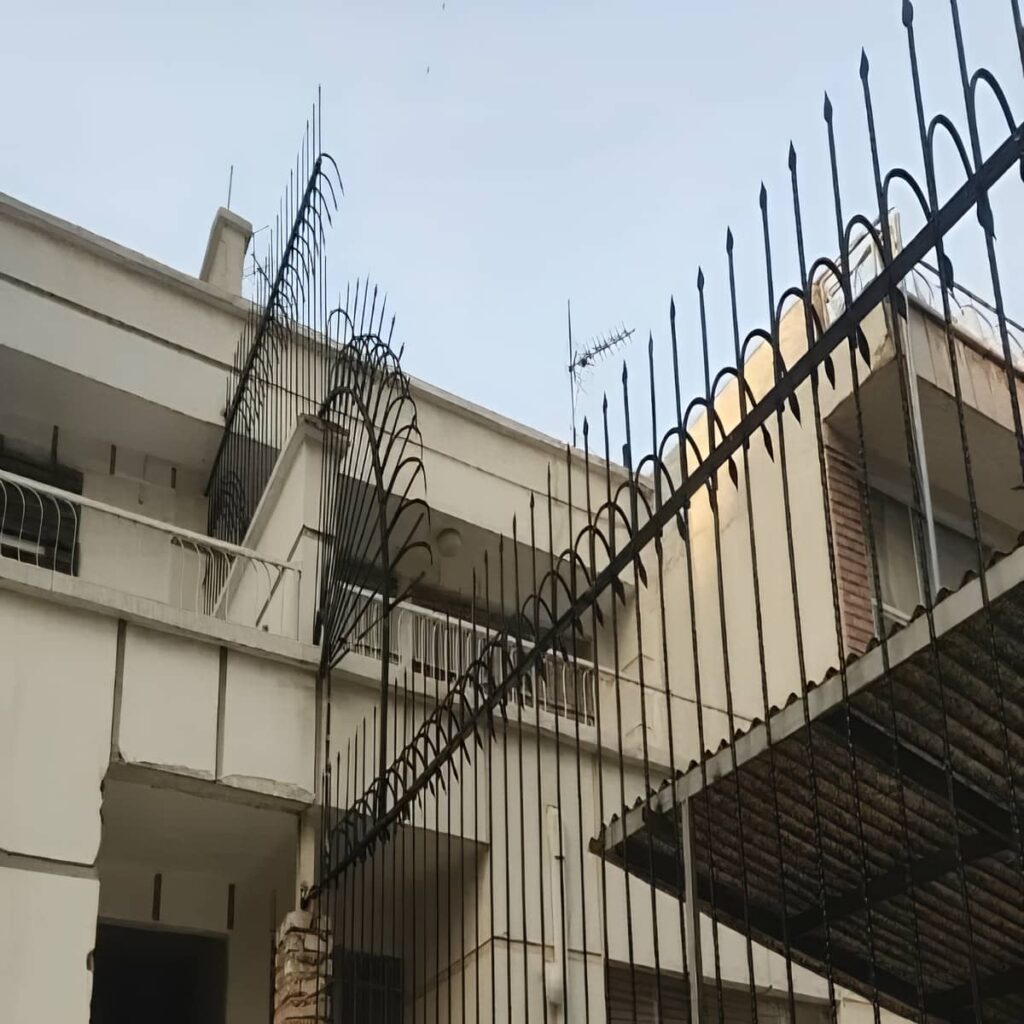 نرده فرفورژه دیوار آهنی با پیچک های فلزی منظم