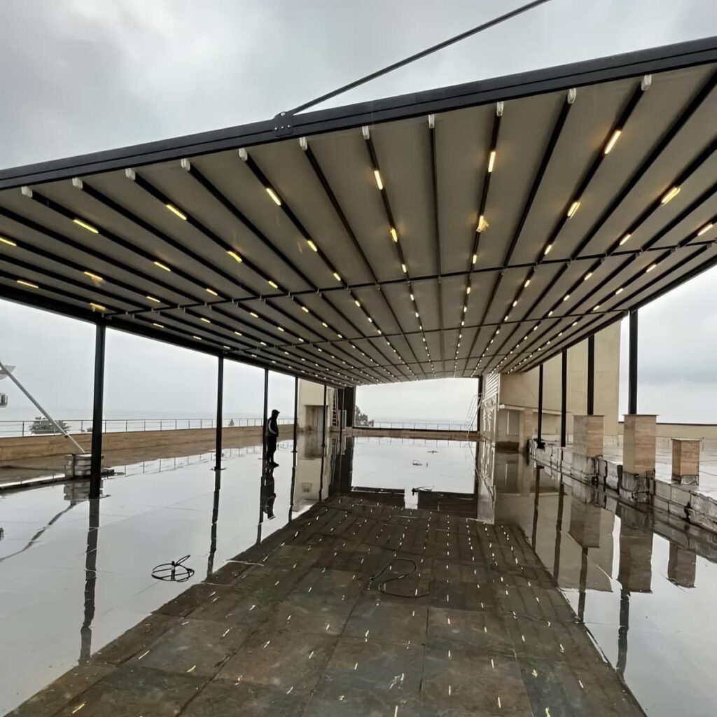 سایبان برقی در اردبیل با ابعاد سفارشی حیاط