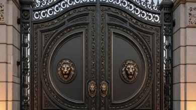 درب حیاط در استان اردبیل با رنگ هماهنگ با نما