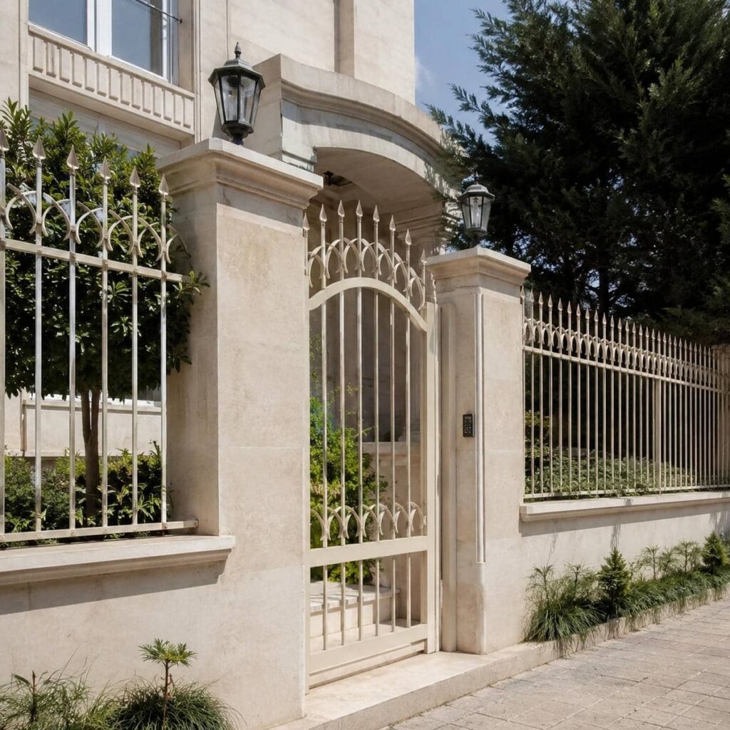 نرده دیوار حیاط برای دهانه های بزرگ با اتصالات محکم