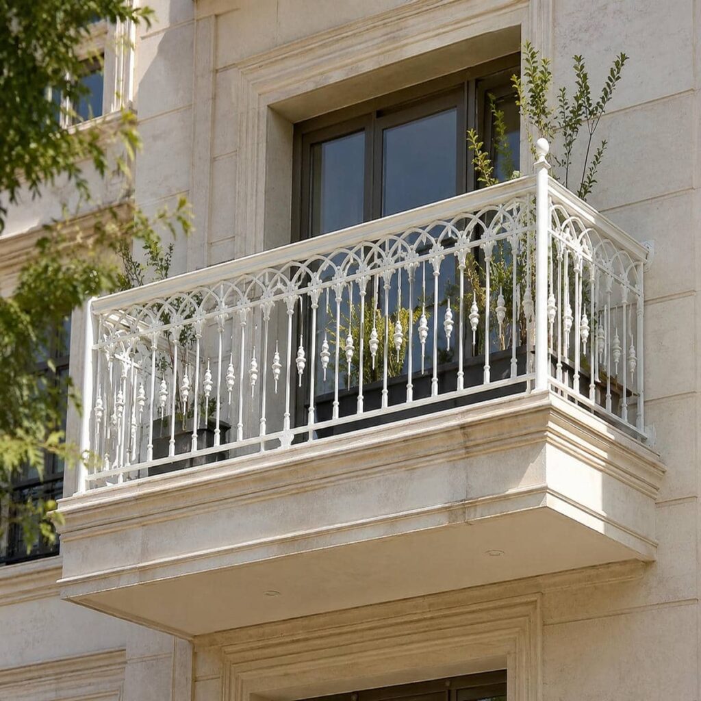 نرده بالکن در رشت با طرح سفید برای تراس عریض